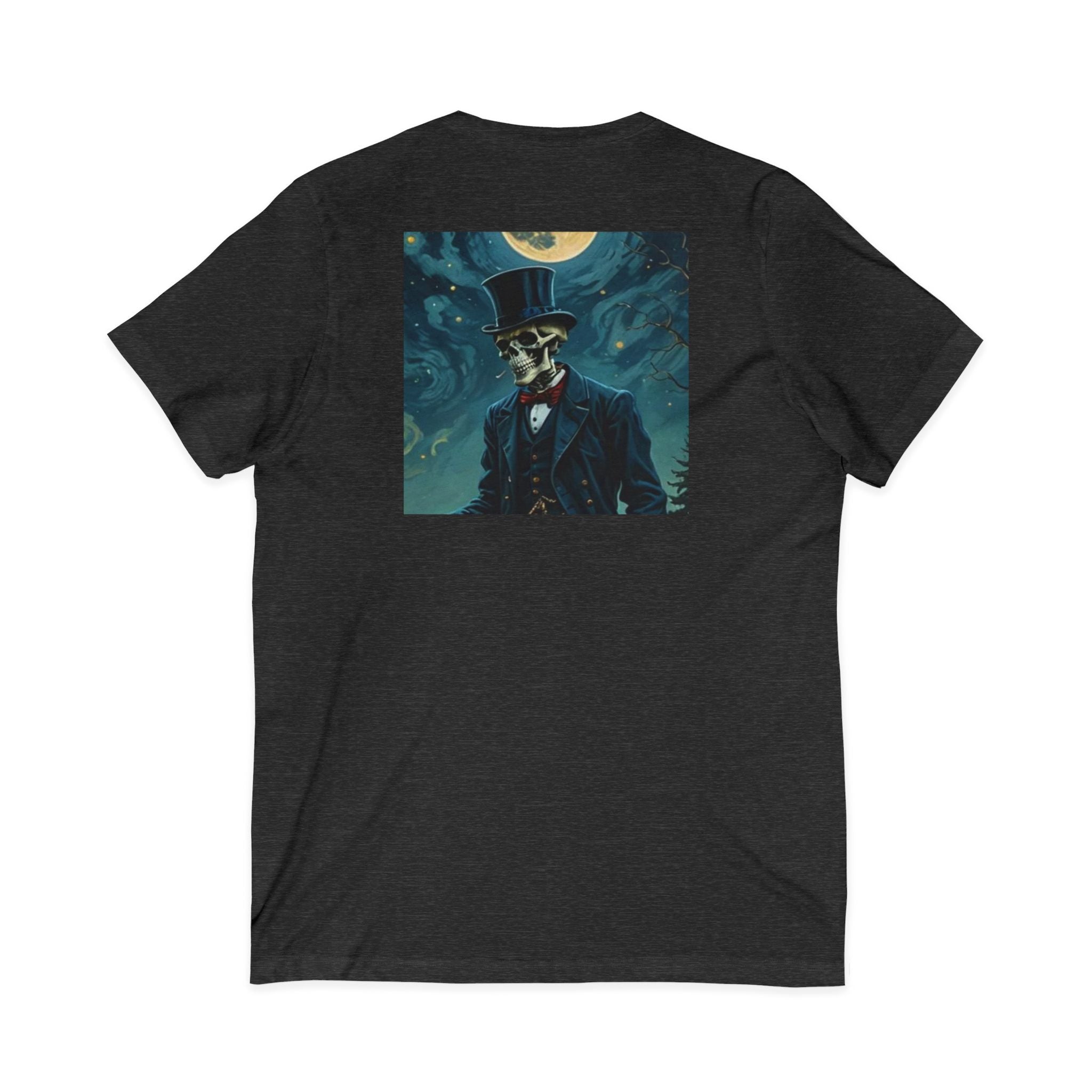Skeleton Gentleman V-Neck Tee — Gothic Skull Top Hat Shirt