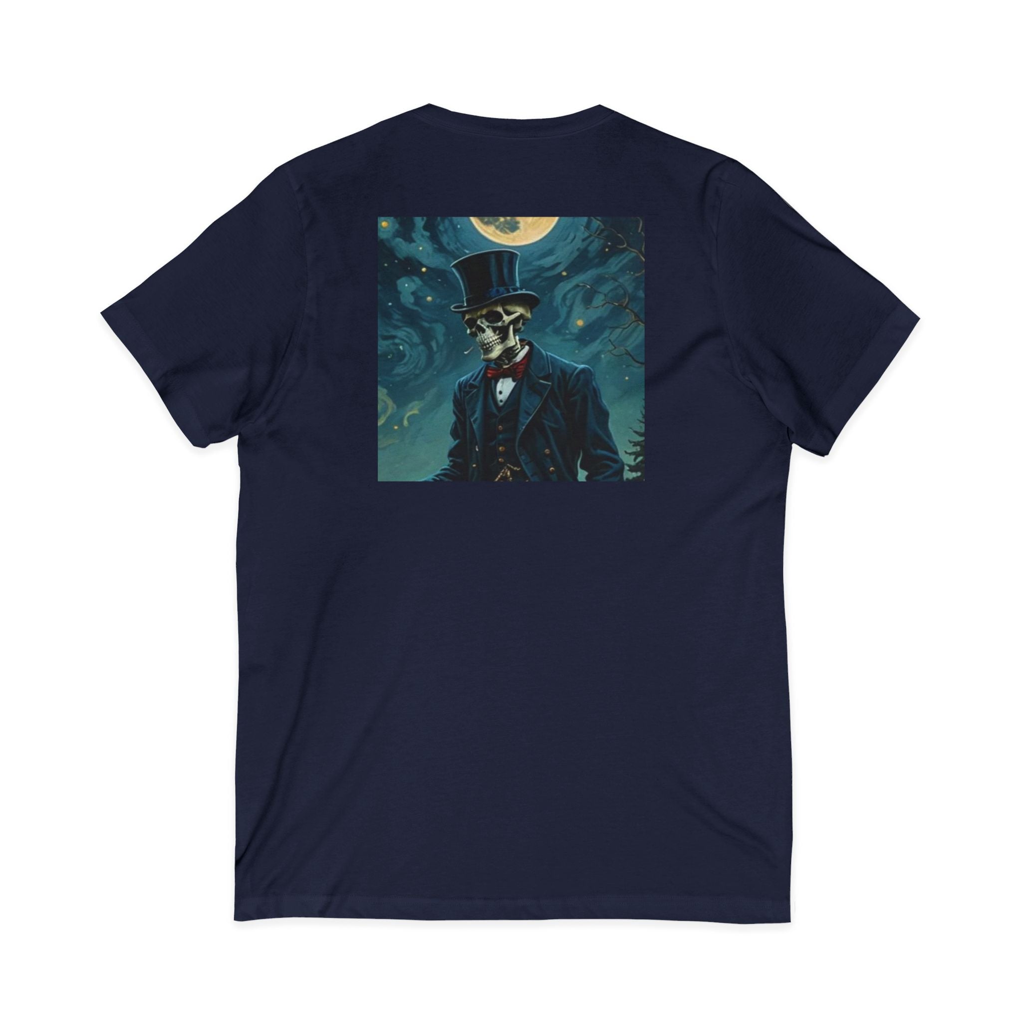 Skeleton Gentleman V-Neck Tee — Gothic Skull Top Hat Shirt