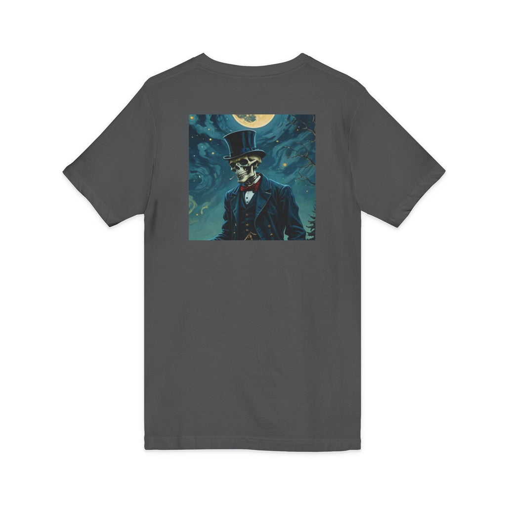 Skeleton Gentleman V-Neck Tee — Gothic Skull Top Hat Shirt