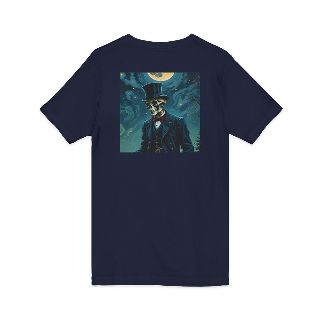 Skeleton Gentleman V-Neck Tee — Gothic Skull Top Hat Shirt