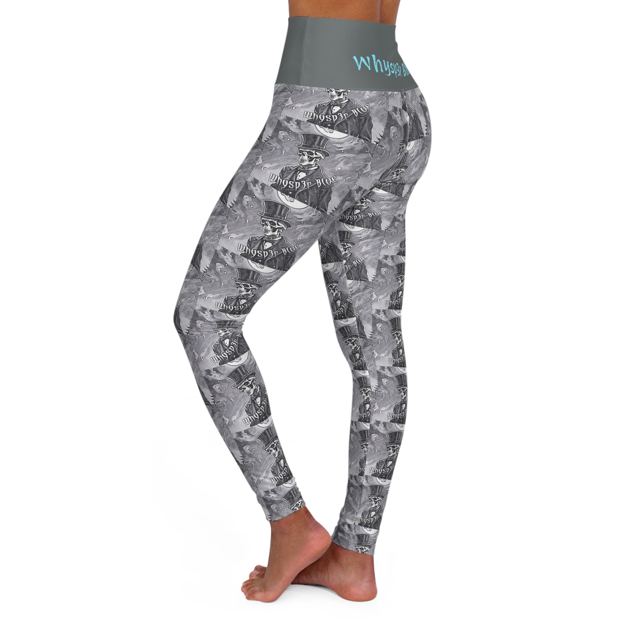 High-Waisted Yoga Leggings — Whysp3r Blue Grayscale Photo Collage Activewear