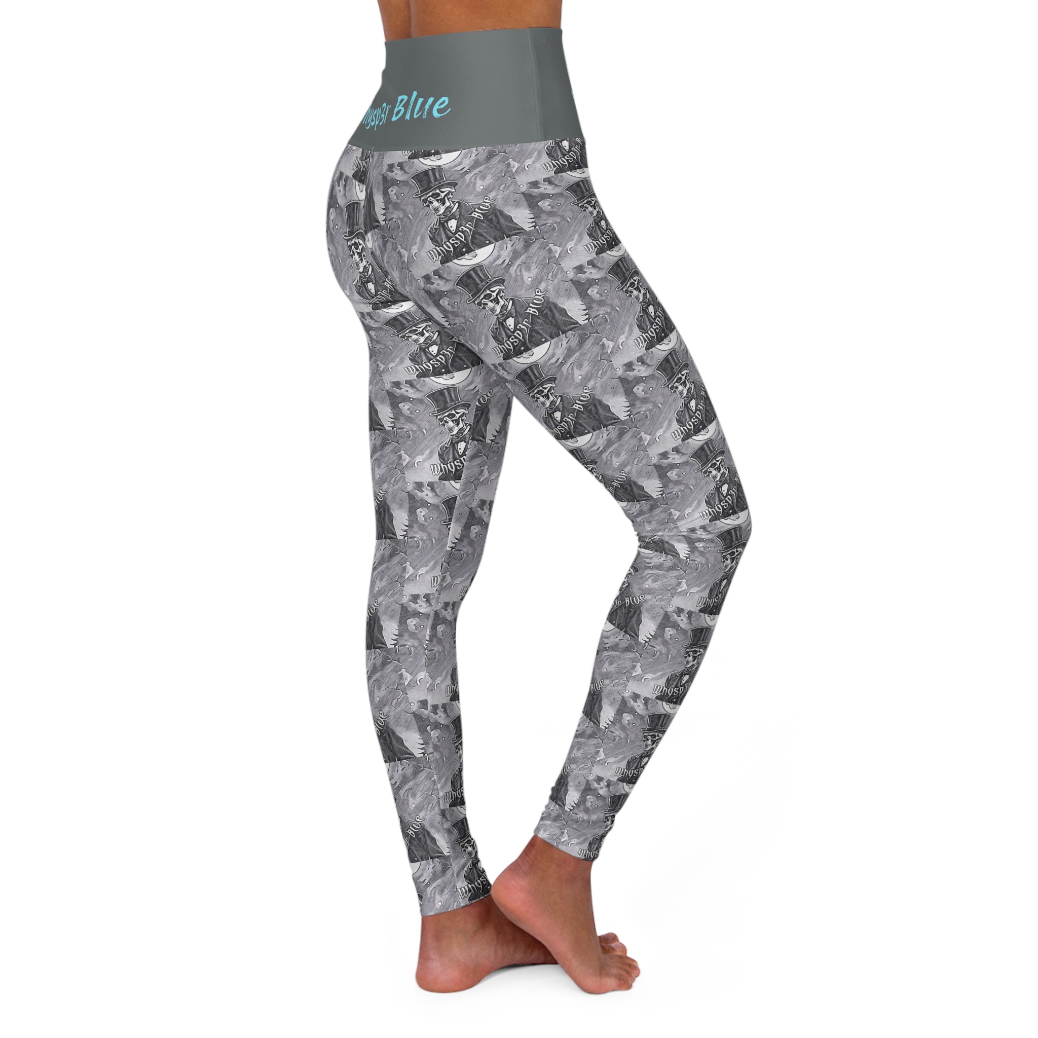 High-Waisted Yoga Leggings — Whysp3r Blue Grayscale Photo Collage Activewear