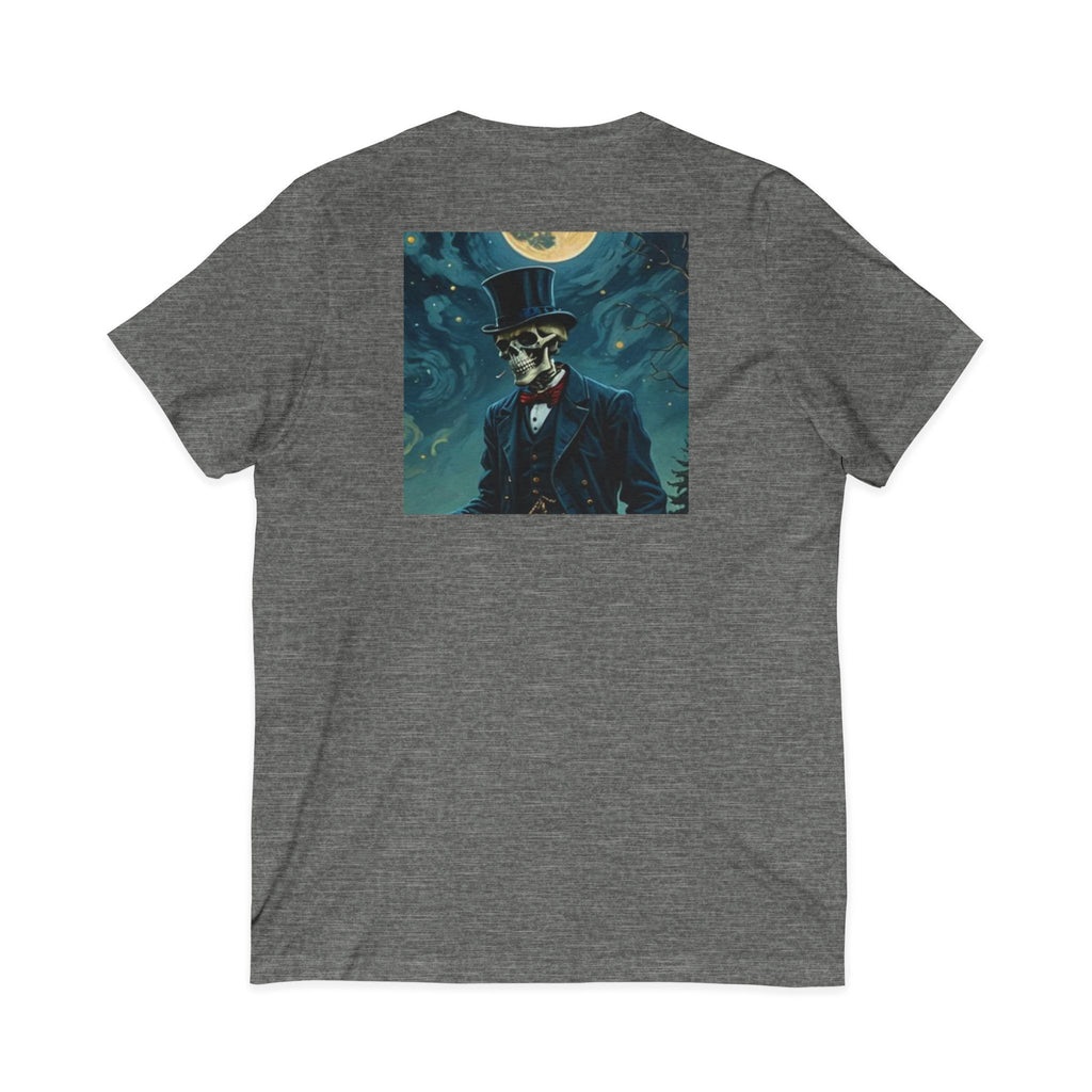 Skeleton Gentleman V-Neck Tee — Gothic Skull Top Hat Shirt