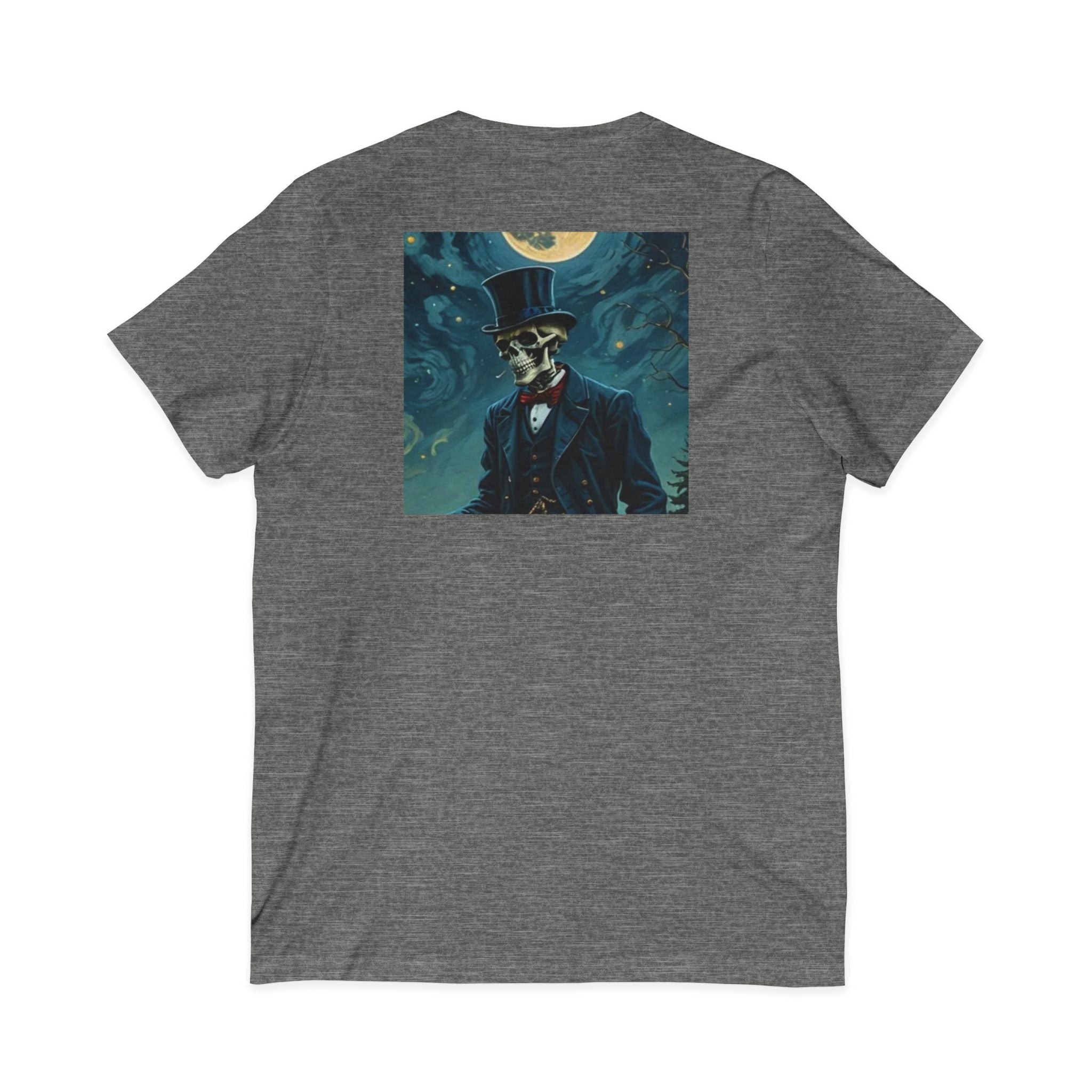Skeleton Gentleman V-Neck Tee — Gothic Skull Top Hat Shirt