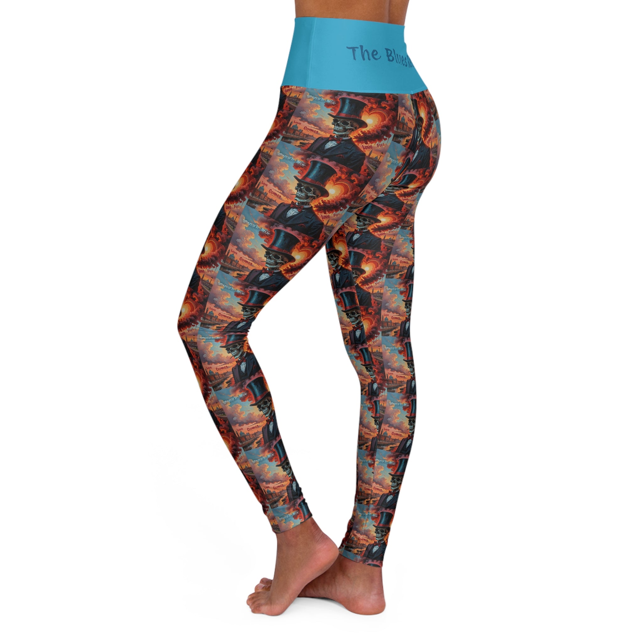 High-Waist Yoga Leggings — Ocean Teal All-Over Print (Includes 'Whysp3r Blue' Text)