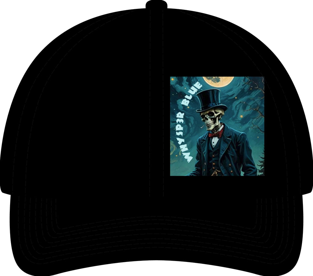 Flat Bill Cap — Skeleton Gentleman Graphic "Whiskey Blue" Patch