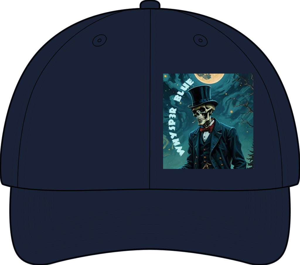 Flat Bill Cap — Skeleton Gentleman Graphic "Whiskey Blue" Patch
