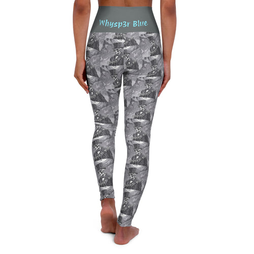 High-Waisted Yoga Leggings — Whysp3r Blue Grayscale Photo Collage Activewear
