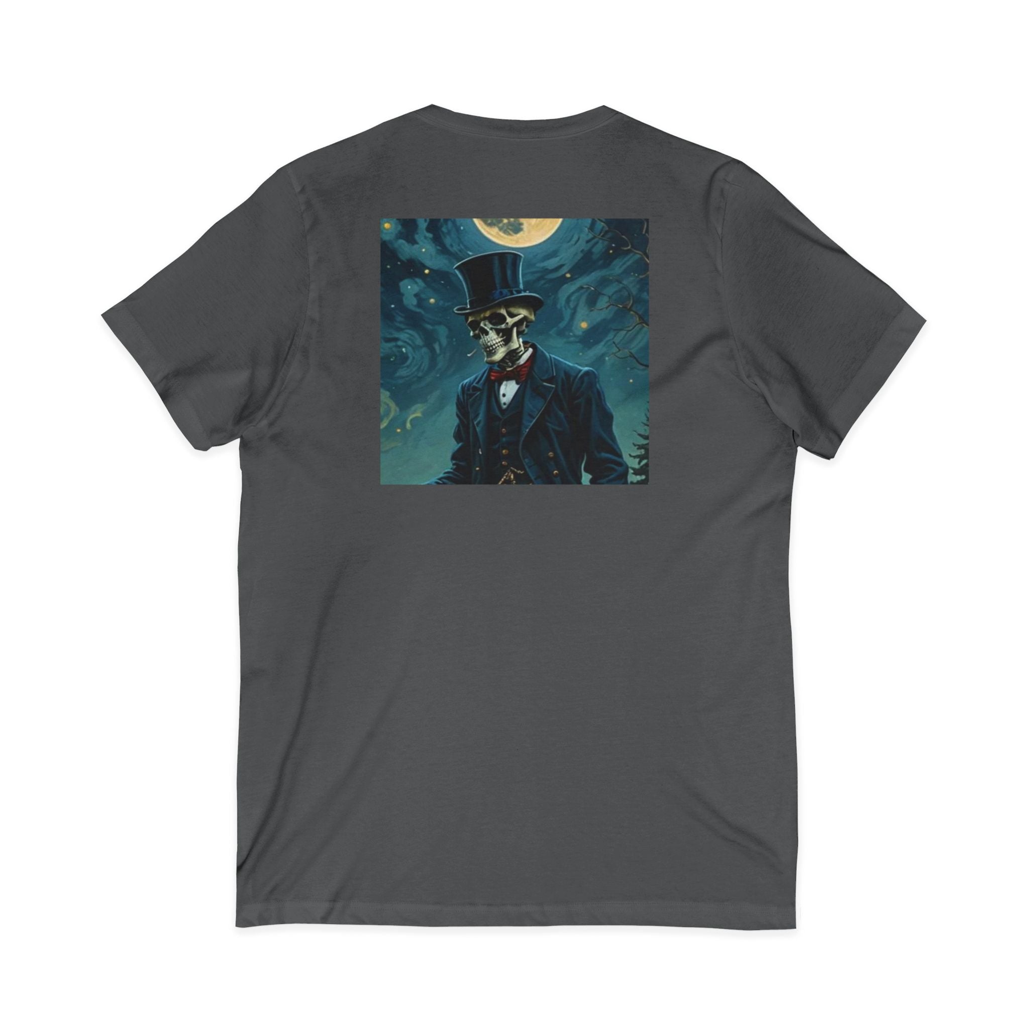 Skeleton Gentleman V-Neck Tee — Gothic Skull Top Hat Shirt