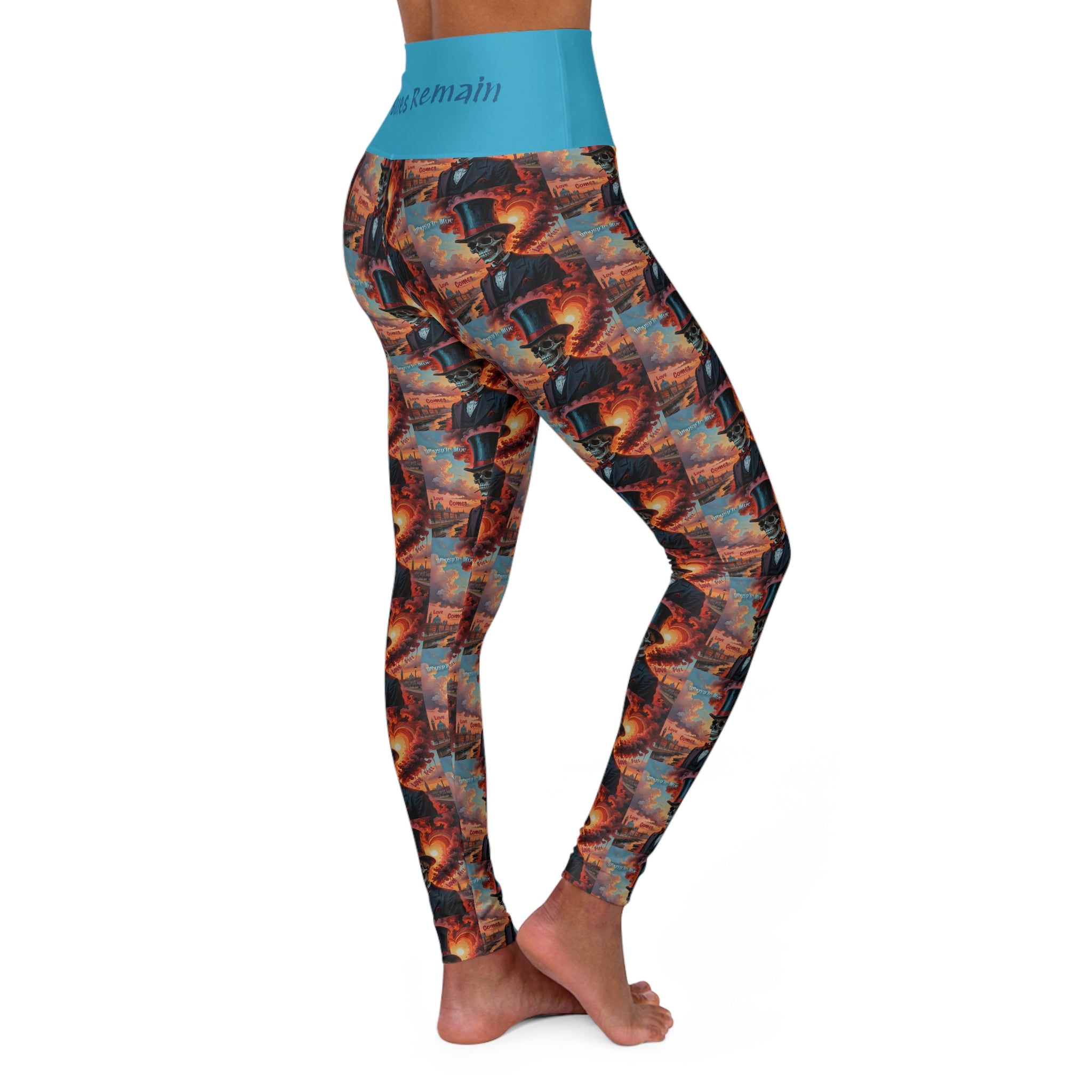 High-Waist Yoga Leggings — Ocean Teal All-Over Print (Includes 'Whysp3r Blue' Text)