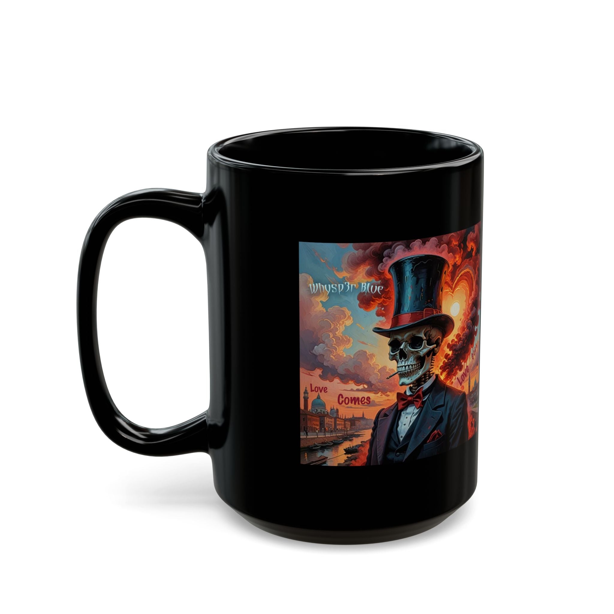 The Blues Remain Black Mug — 15oz Gothic Skelton Art Coffee Cup
