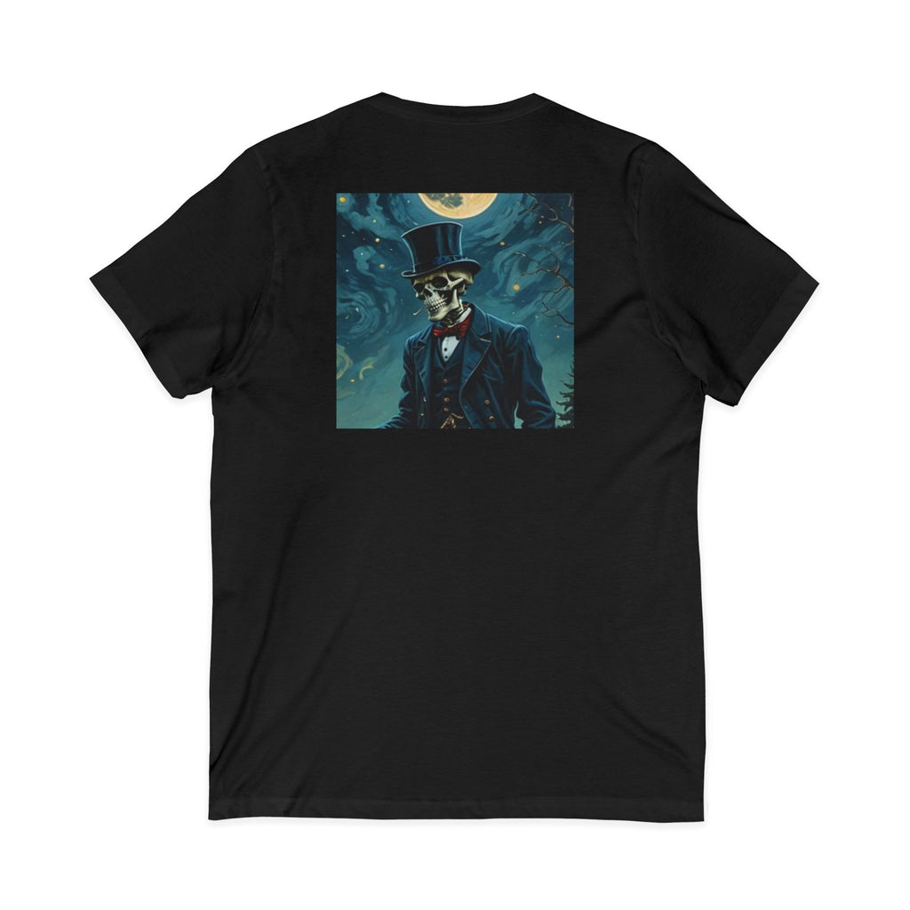 Skeleton Gentleman V-Neck Tee — Gothic Skull Top Hat Shirt