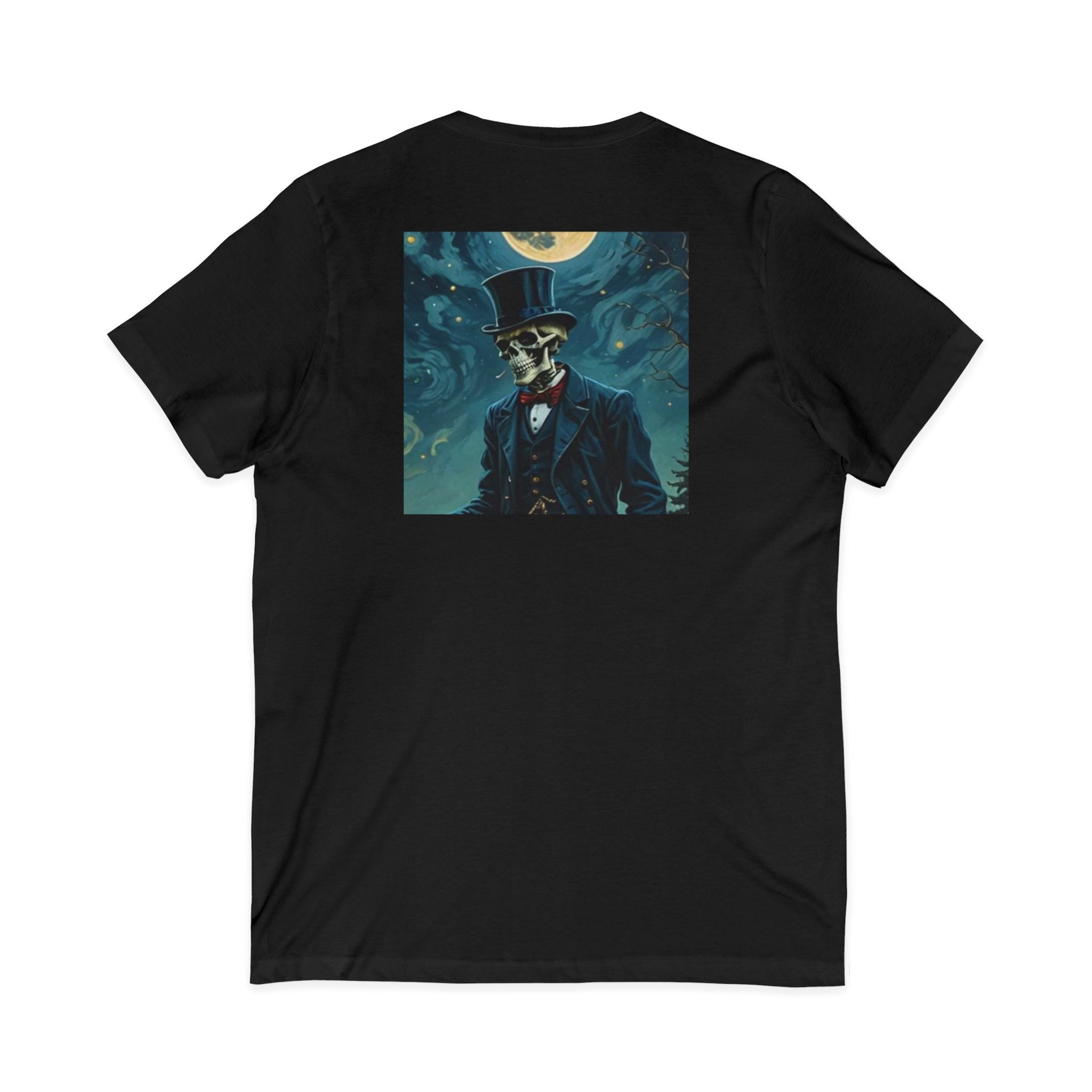 Skeleton Gentleman V-Neck Tee — Gothic Skull Top Hat Shirt